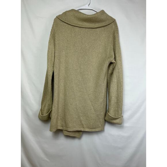 Talbots Women's Medium Metallic Gold Wool Blend Long Sleeve Open Front Cardigan - Picture 6 of 6